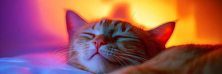 Close-up of Ginger Cat Sleeping Peacefully in Vibrant Room