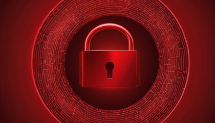 Aufkleber - A red padlock with a keyhole is centered against a red background with a maze-like pattern