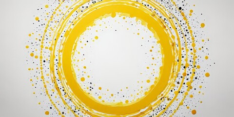 Poster - a white background with a large, circular yellow frame in the center, surrounded by smaller yellow and black splatters