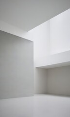 Aufkleber - a minimalist interior space with a white ceiling and walls, a large window, and a minimalist design aesthetic