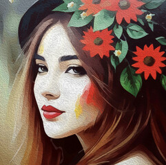 Wall Mural - Fictional female character. Oil painting. Artistic brush strokes.