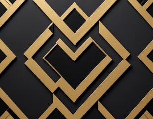 Poster - a geometric pattern composed of intersecting diagonal lines and rectangles in varying shades of gold and black, creating a visually striking and abstract design
