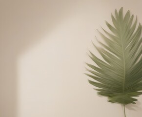 Poster - A large green leaf with long, thin fronds is positioned on the right side of the , casting a shadow on the left side