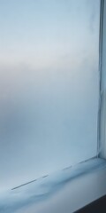 Fototapete - A frosted window with a white frame, partially obscured by condensation, creating a blurred, hazy effect