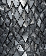 Poster - a close-up view of a textured surface composed of numerous triangular shapes in varying shades of gray, creating a visually striking and abstract pattern.