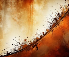 Poster - a vibrant abstract composition with splashes of brown and orange paint, creating a dynamic and energetic visual effect