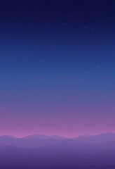 Poster - A serene night sky with a gradient of purple and blue hues, dotted with twinkling stars, and a silhouette of distant mountains below