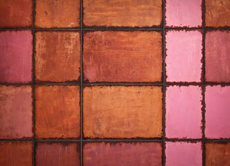 Leinwandbilder - a close-up view textured surface composed of rectangular tiles in various shades of orange and pink, arranged in a grid-like pattern