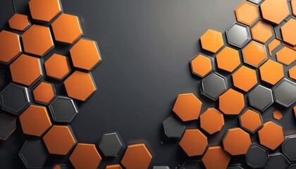 Fototapete - a repeating pattern of hexagonal shapes in shades of orange and gray, arranged in a diagonal line against a dark background.