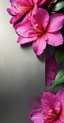Poster - A close-up vibrant pink lily flower with a metallic background