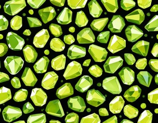 Poster - A repeating pattern of various green gemstones, including diamonds and emeralds, against a black background