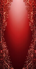 Poster - a red background with a decorative border of intricate floral patterns and sparkling elements, creating a visually striking and elegant design