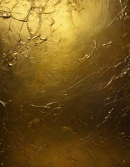 Poster - a close-up view textured surface with a golden hue, featuring a mix of cracks, lines, and splatters
