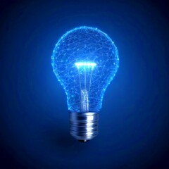 Poster - A glowing blue light bulb with a network of interconnected lines and dots, representing the digital world, is shown against a dark blue background