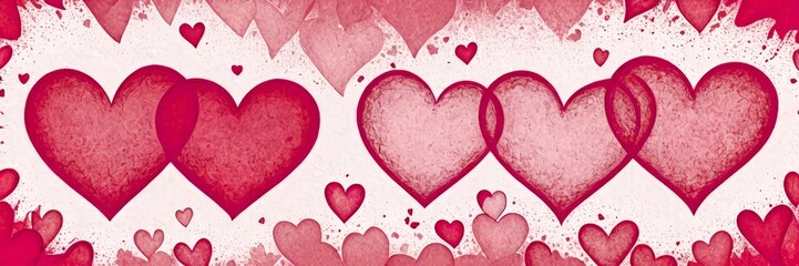 Aufkleber - A heart-shaped pattern with overlapping hearts in various shades of pink and red, scattered across a white background