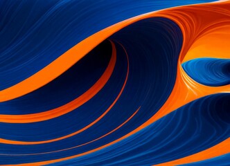 Poster - a striking abstract composition of blue and orange waves, with a gradient effect transitioning from deep blue at the top to a lighter orange at the bottom