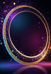 Poster - A golden circular frame with a glittery border and a dark background with colorful lights