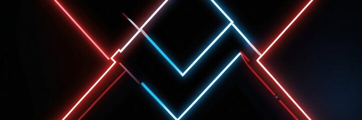 Leinwandbilder - a striking abstract composition of intersecting neon lines in red, white, and blue against a black background