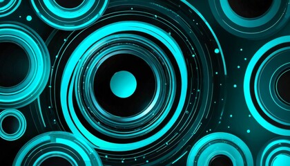Aufkleber - a captivating abstract composition of concentric circles in shades of blue and black, with a central white circle and a background of black and white lines and dots