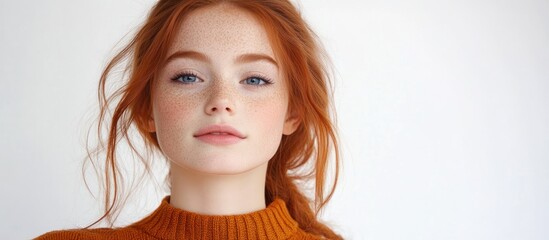 Portrait of a young redhead woman looking at the camera with a gentle smile.