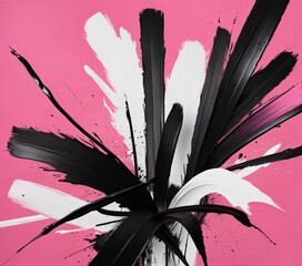 Aufkleber - a striking abstract composition of black and white brushstrokes against a vibrant pink background