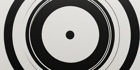 Poster - a striking black and white composition with a central black circle and concentric black and white rings surrounding it, creating a sense of depth and movement