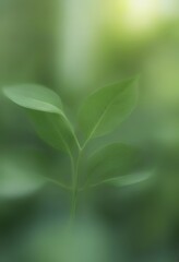 Poster - A close-up green leaf with a blurred background of more leaves and a blurred green background
