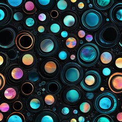 Fototapete - a repeating pattern of circular shapes in various shades of blue, black, and orange, creating a visually striking and abstract design