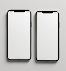 Poster - Two iPhones with black frames and white screens are displayed side by side against a light gray background