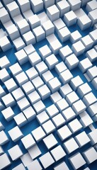 Poster - A grid of white cubes, arranged in a repeating pattern against a gradient blue background