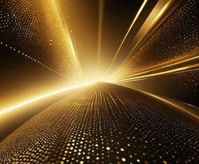 Leinwandbilder - a futuristic, abstract scene with a gradient of golden and black tones, featuring a central point of light surrounded by radiating lines and dots