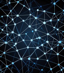 Poster - a complex network of interconnected lines and dots, resembling a digital or technological network The lines and dots are arranged in a grid-like pattern,