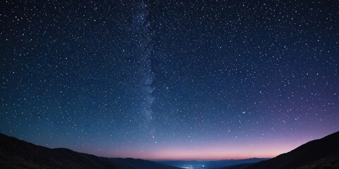 Aufkleber - A breathtaking night sky unfolds over a mountainous landscape, with the Milky Way galaxy stretching across the expanse and a vibrant gradient of colors from deep purple to
