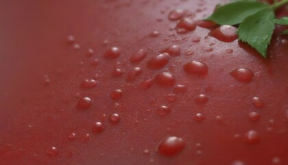 Poster - Dew-covered surface with a green leaf on top