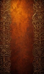 Poster - a rich, ornate gold-colored background with a central dark brown hue, flanked by intricate gold-colored designs on either side