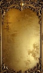 Fototapete - a golden ornate frame with a distressed, aged gold background