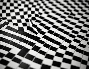 Leinwandbilder - A close-up view checkered pattern composed of black and white squares, with a slight curvature and a sense of depth and movement