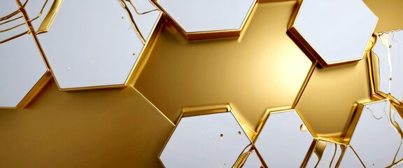 Aufkleber - a geometric pattern composed of white hexagonal shapes with gold accents, arranged in a repeating pattern against a white background