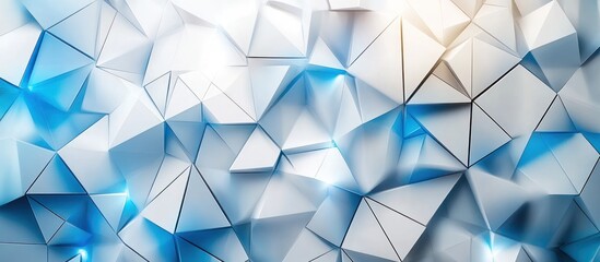 Canvas Print - Abstract geometric background with blue and white triangles and glowing light.