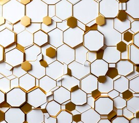 Poster - a repeating pattern of white hexagonal shapes with gold accents, arranged in a grid-like formation against a white background.