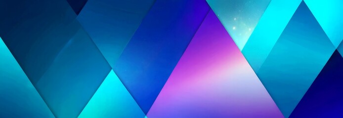 Poster - a vibrant abstract composition of overlapping triangles in various shades of blue, purple, and pink, creating a dynamic and visually striking pattern