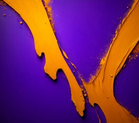 Aufkleber - a vibrant abstract composition with a striking contrast between the yellow and purple hues The yellow paint appears to be dripping or splattering across the purple