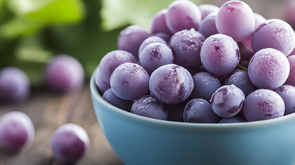 Frozen Muscat grapes in bowl , healthy delicious food concept