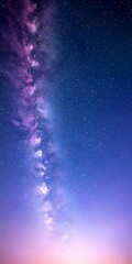 Poster - The Milky Way galaxy stretches across the night sky, its spiral arms visible against the backdrop deep blue expanse dotted with countless stars