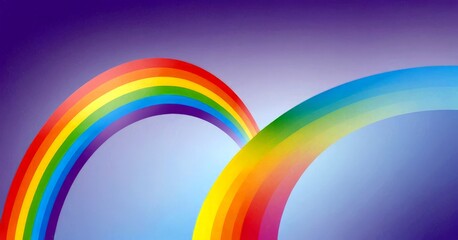 Poster - Two vibrant rainbow arcs, one in red and the other in blue, are set against a gradient purple backdrop.