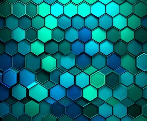 Fototapete - a repeating pattern of hexagonal shapes in various shades of blue and green, creating a visually striking and abstract background