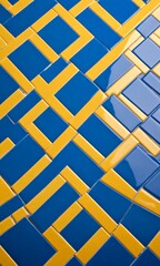 Poster - a close-up view pattern composed of blue and yellow tiles arranged in a diagonal grid-like pattern