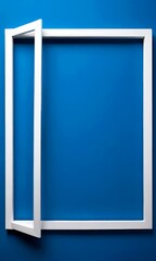 Fototapete - Two white frames are attached to a solid blue background, with one frame slightly open