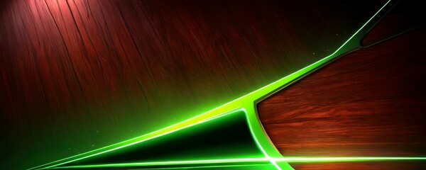 Leinwandbilder - a dark brown wooden surface with a green neon line running diagonally across it, creating a striking contrast