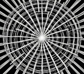 Leinwandbilder - a black and white abstract composition featuring a radial pattern of thin, intersecting lines that create a sense of depth and complexity